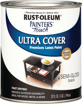 Painter's Touch Ultra Cover 1974502 Enamel Paint, Water Base, Semi-Gloss Sheen, Black, 1 qt, Can